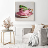Frog in Pink Teacup Diamond Painting as Home Decor