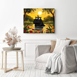 Hippo's Sunset Hangout | Diamond Painting Displayed as Home Decor