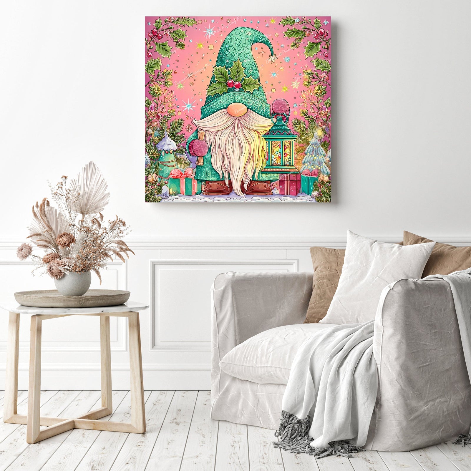 Holly Jolly Gnome Diamond Painting as Home Decor