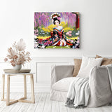 Kimono Under Cherry Blossom | Diamond Painting Displayed as Home Decor