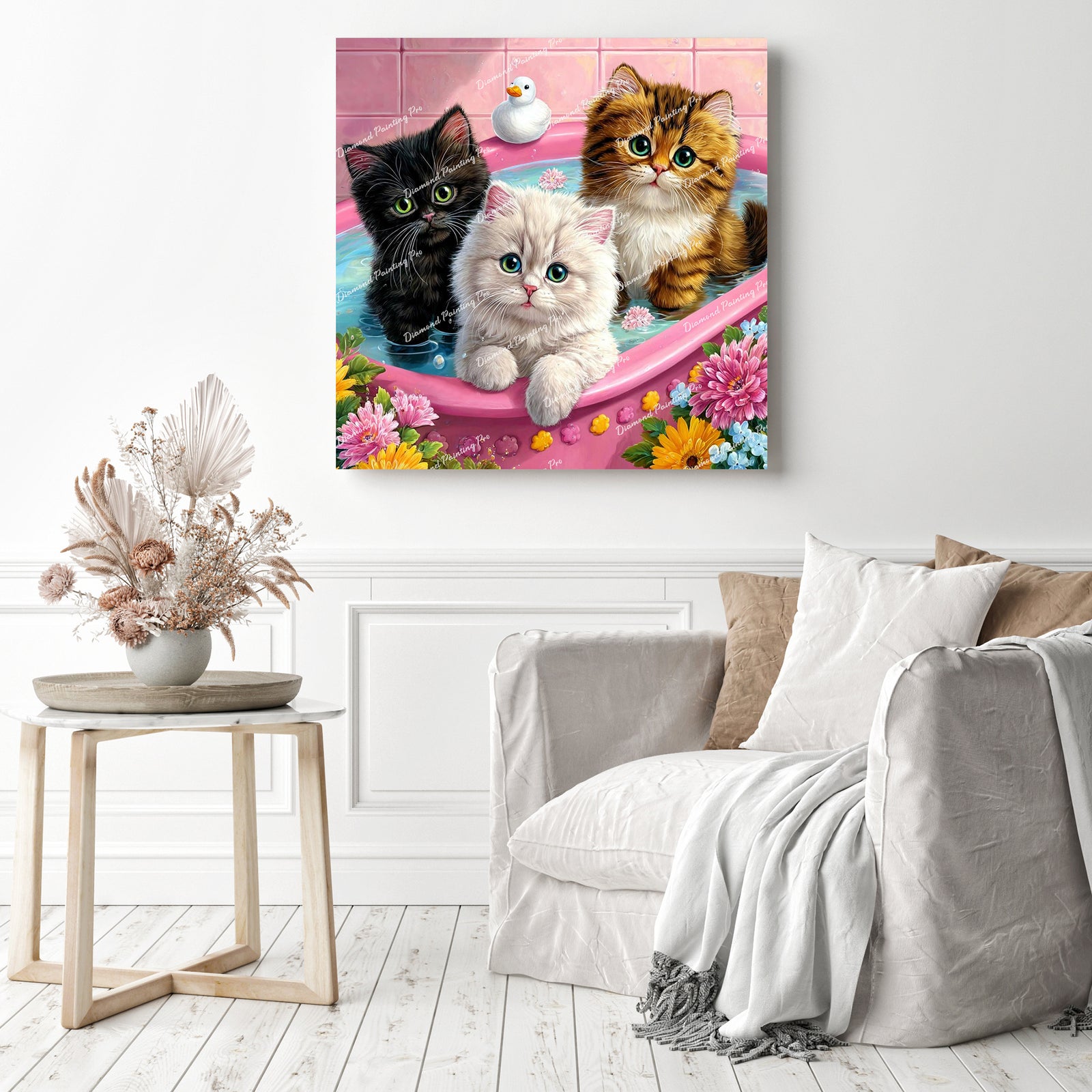 Kittens in Flower Bathtub Diamond Painting as Home Decor