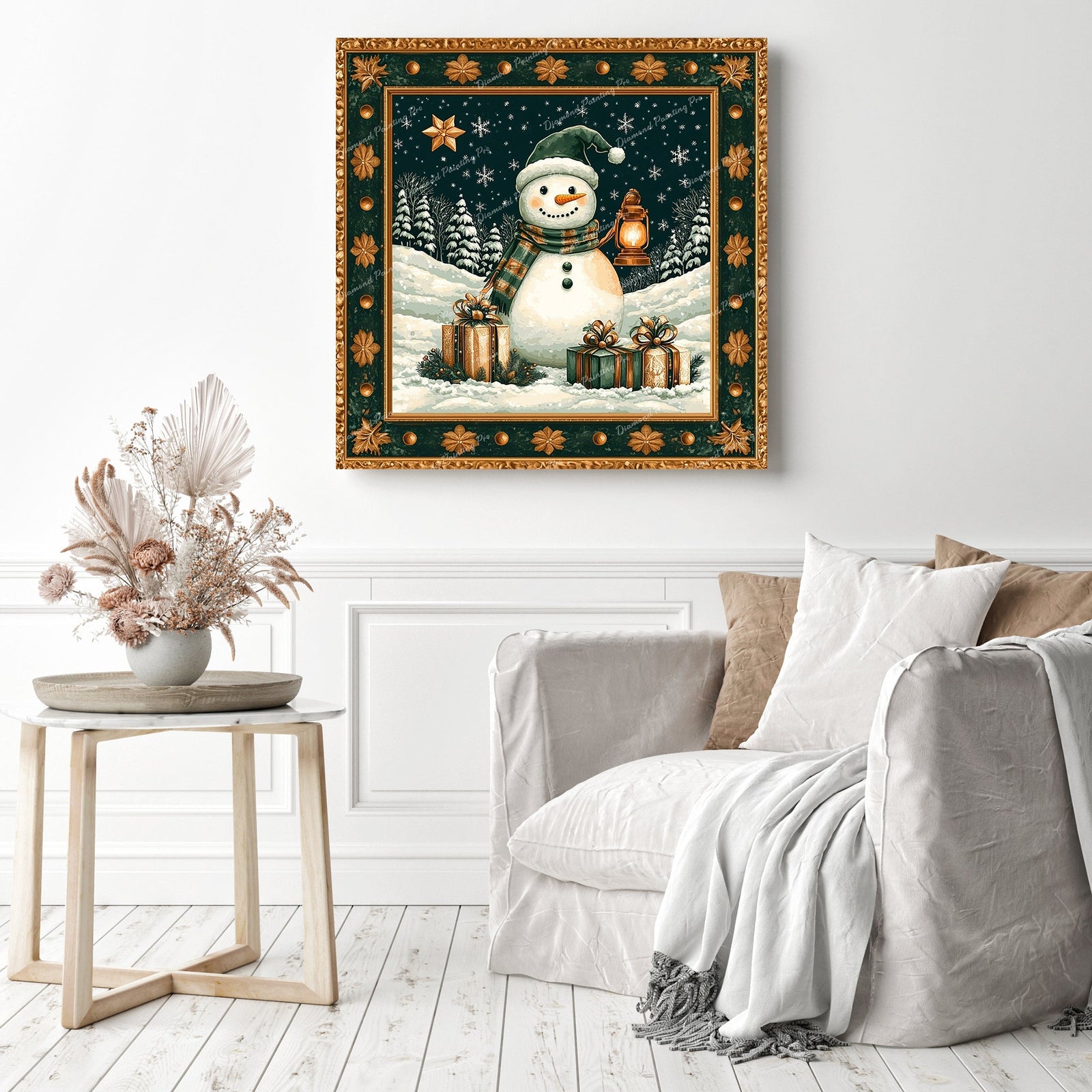 Lantern Snowman Diamond Painting as Home Decor