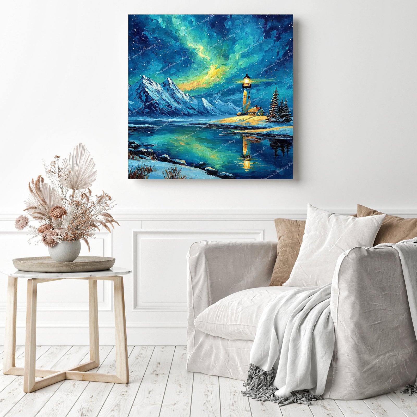 Lighthouse Under Aurora Diamond Painting as Home Decor