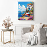 Mediterranean Coastal Escape | Diamond Painting Displayed as Home Decor