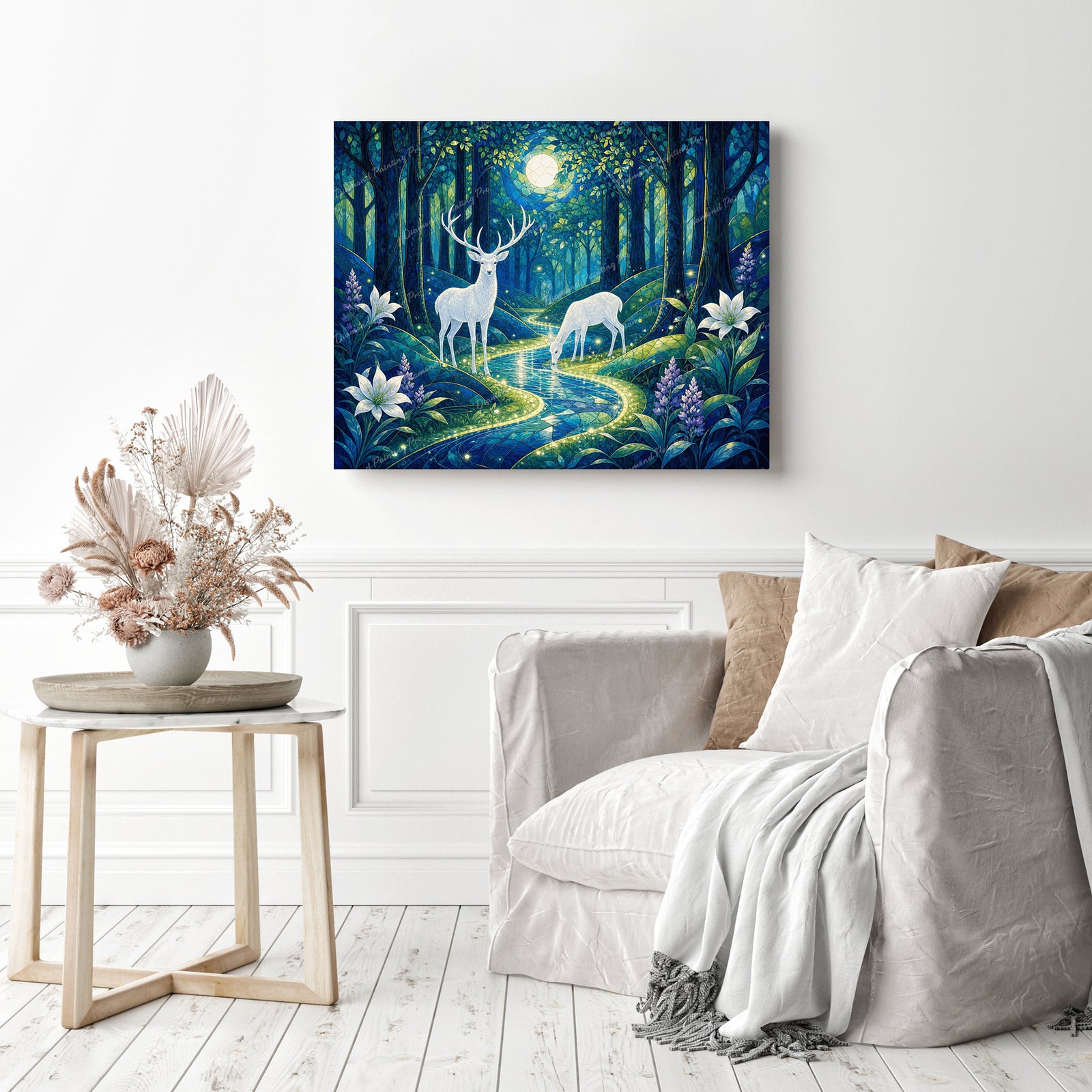 Moonlit Forest Deer Diamond Painting as Home Decor