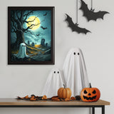 Moonlit Graveyard | Diamond Painting Displayed as Home Decor