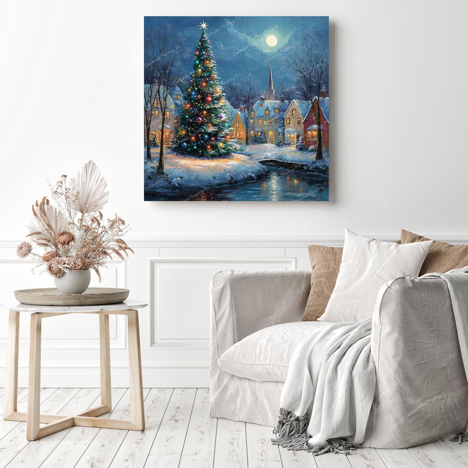 Moonlit Town Lights Diamond Painting as Home Decor