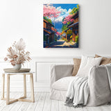 Mt Fuji Cherry Blossom Path | Diamond Painting Displayed as Home Decor