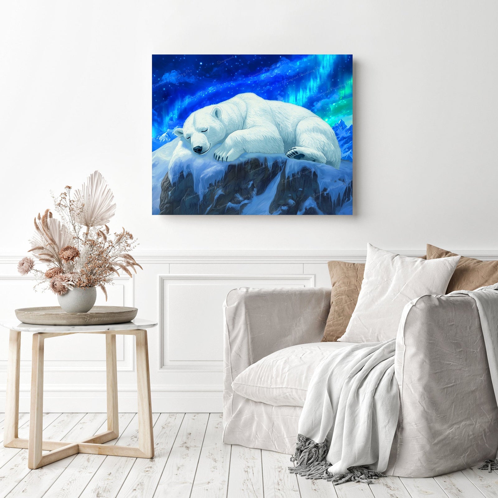 Northern Lights Bear | Diamond Painting Displayed as Home Decor