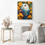 Owl and Bloom | Diamond Painting Displayed as Home Decor