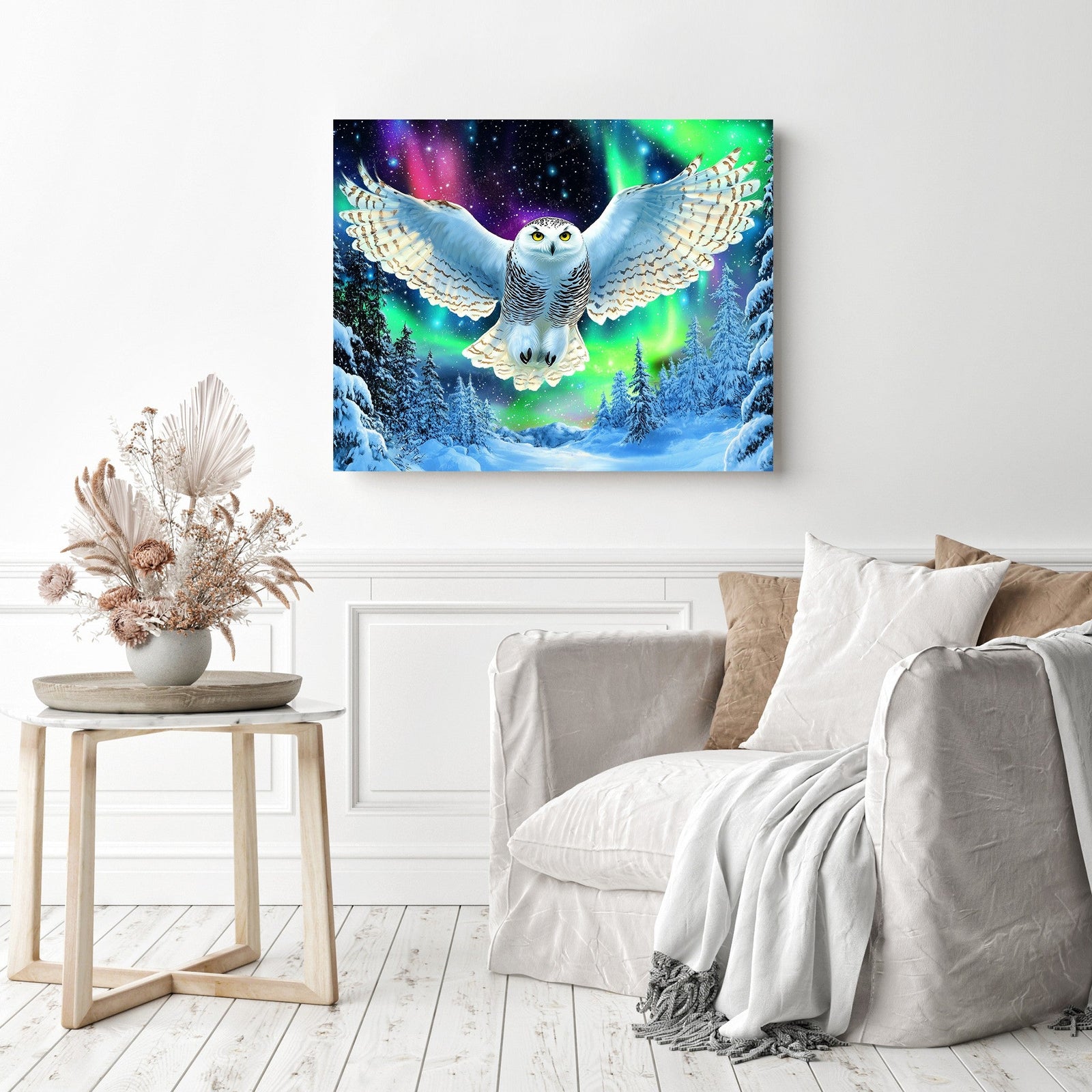 Owl Under Northern Lights Diamond Painting as Home Decor