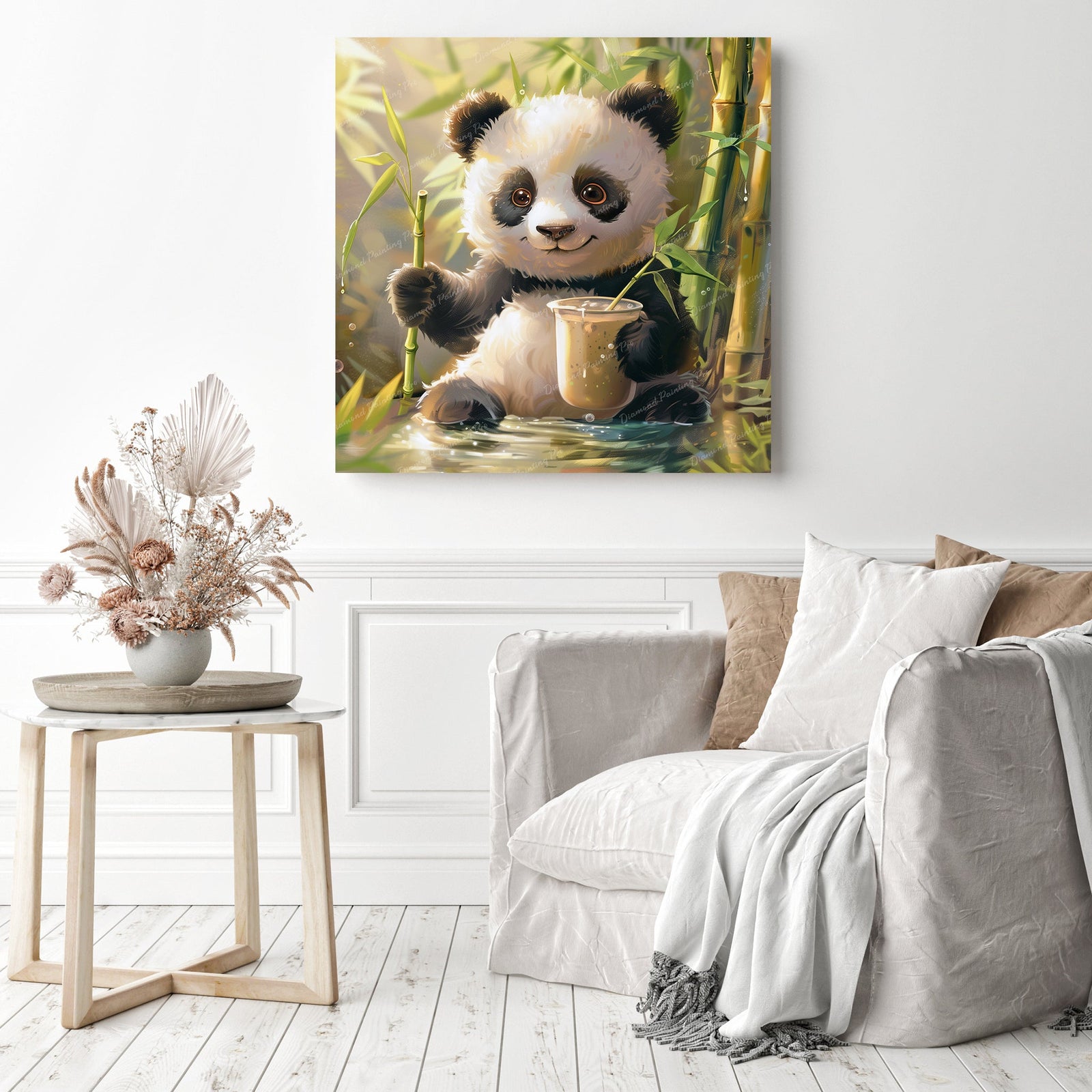 Panda Bear Cub | Diamond Painting Displayed as Home Decor