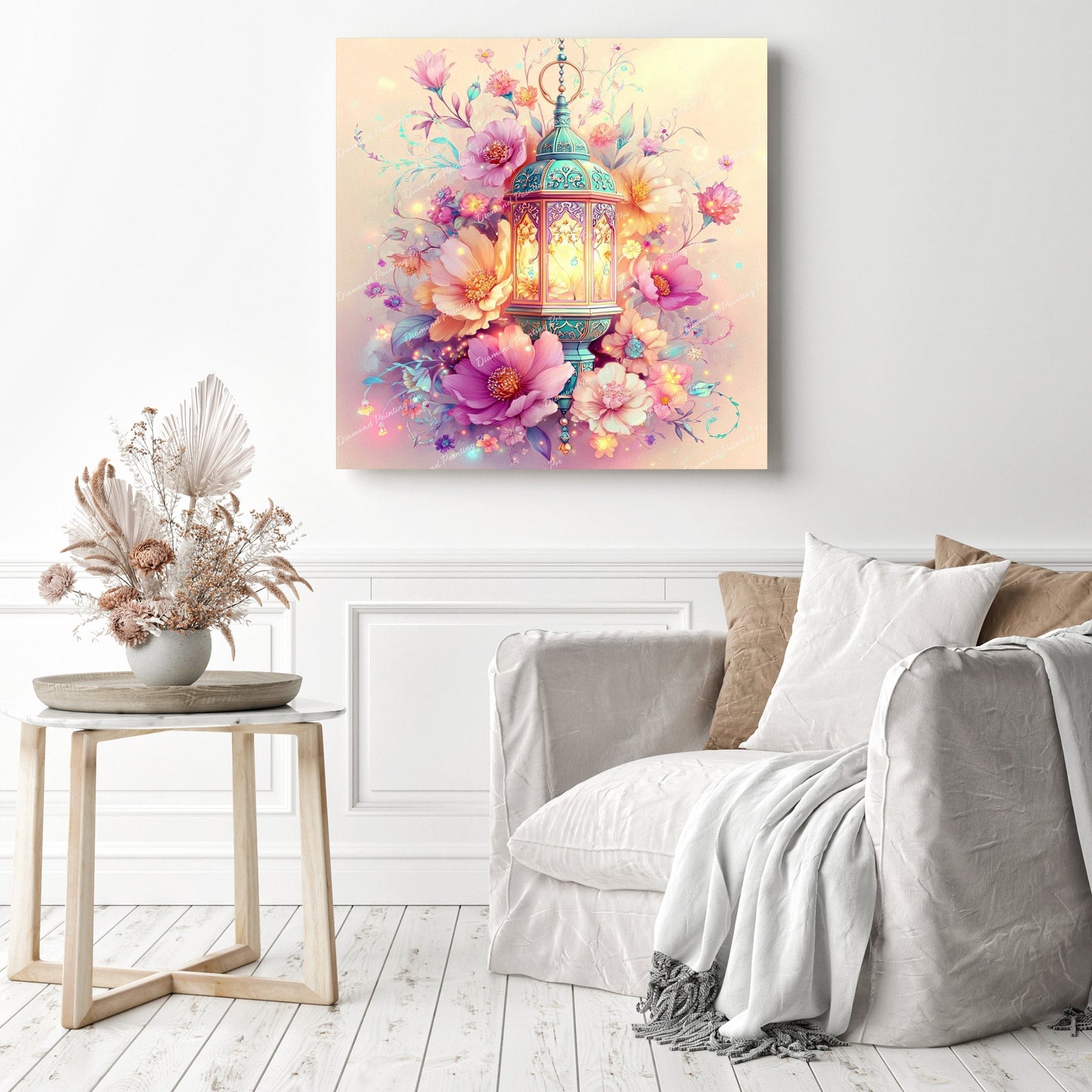 Pastel Lantern Bloom Diamond Painting as Home Decor