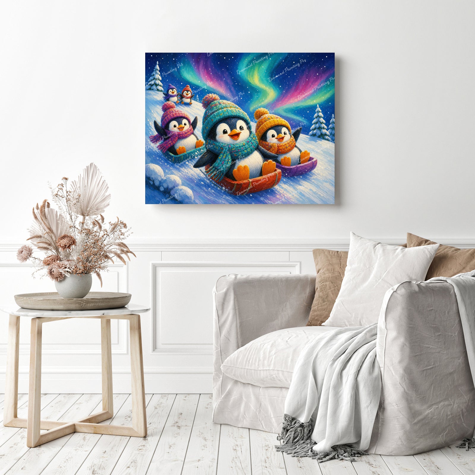 Penguins Sled Race Diamond Painting as Home Decor