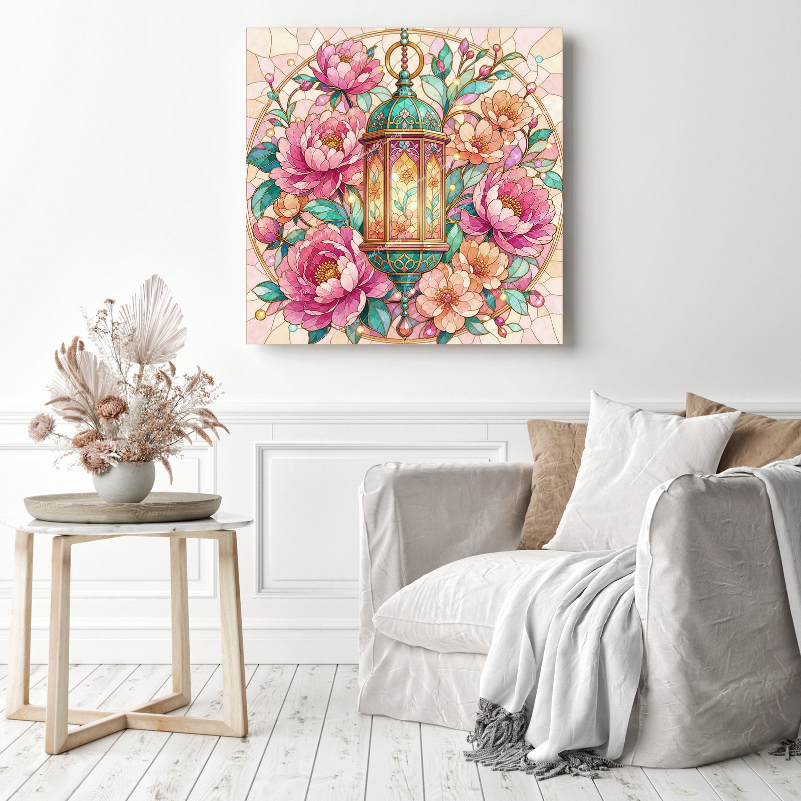 Peony Lantern Diamond Painting as Home Decor