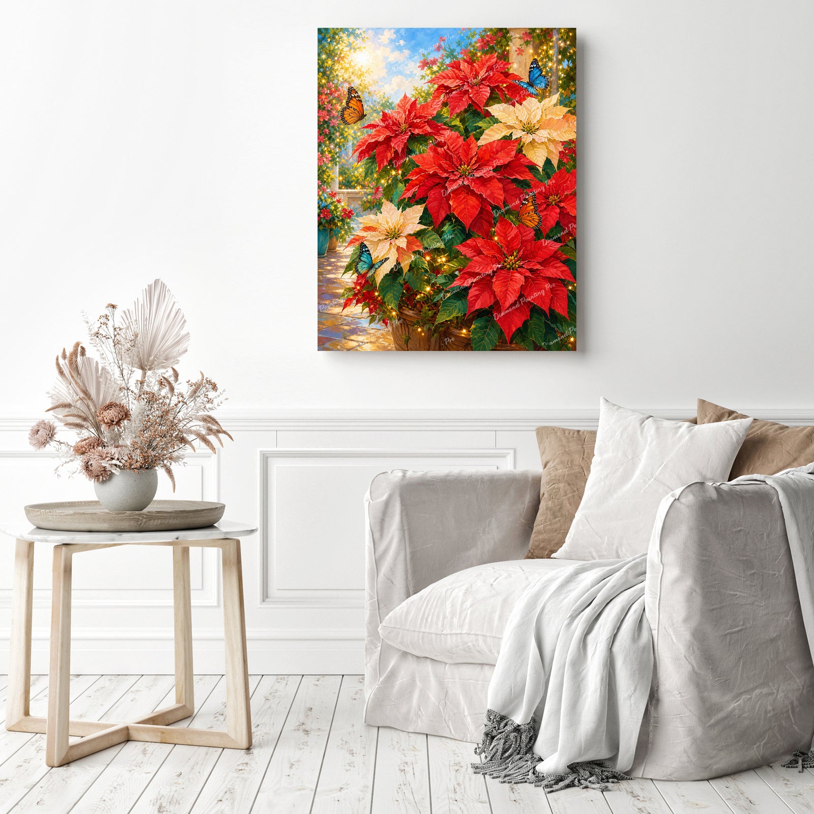 Poinsettias in Bloom Diamond Painting as Home Decor