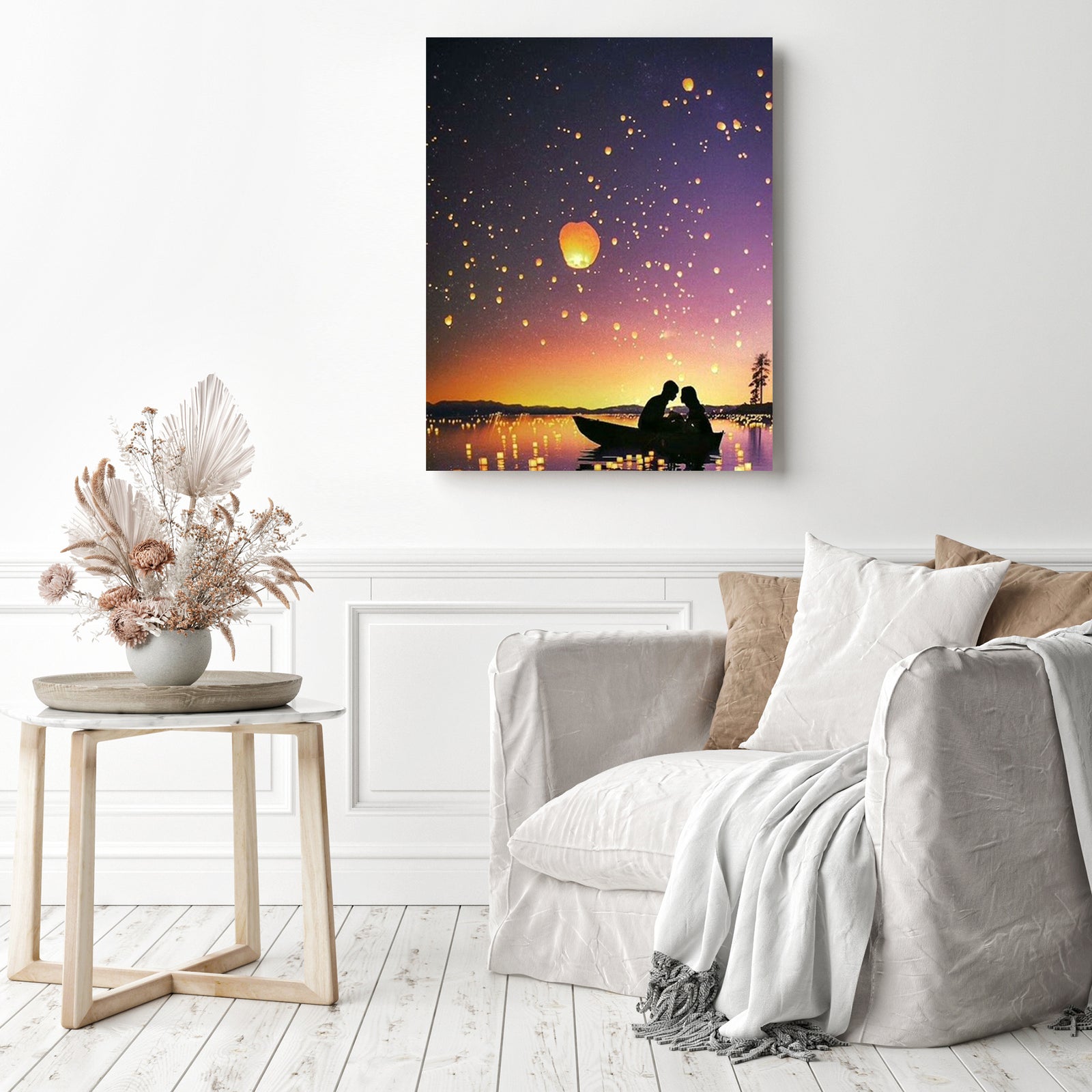 Romantic Date Silhouette | Diamond Painting Displayed as Home Decor