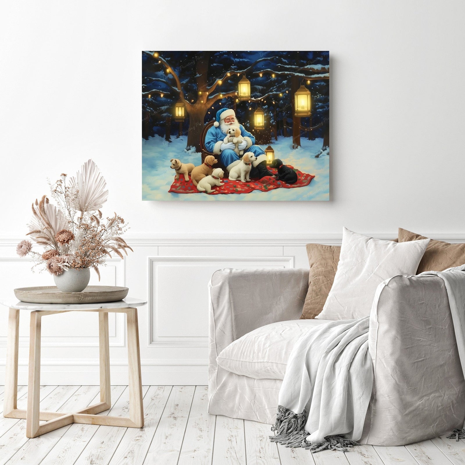 Santa and Puppies Diamond Painting as Home Decor