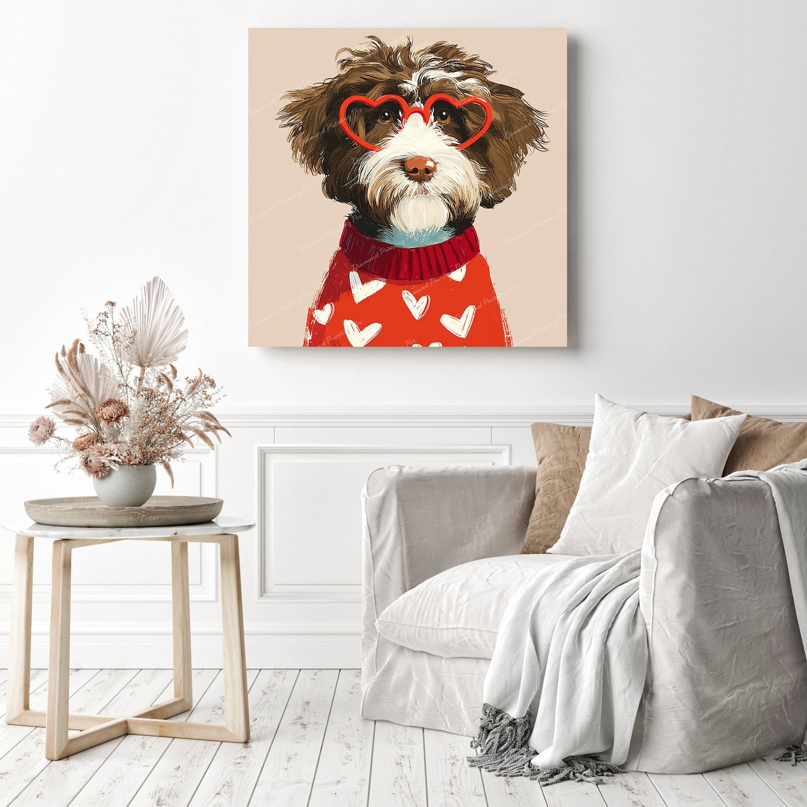 Scruffy Dog in Heart Glasses Diamond Painting as Home Decor