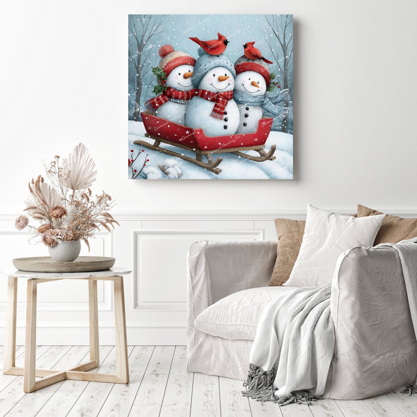 Sleigh Ride Snowmans Diamond Painting as Home Decor