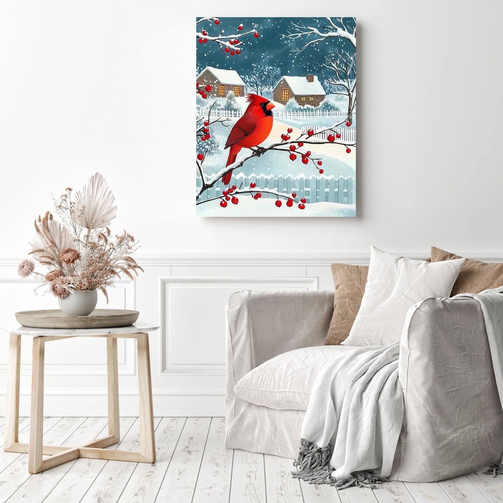 Snowy Winter Cardinal Diamond Painting as Home Decor