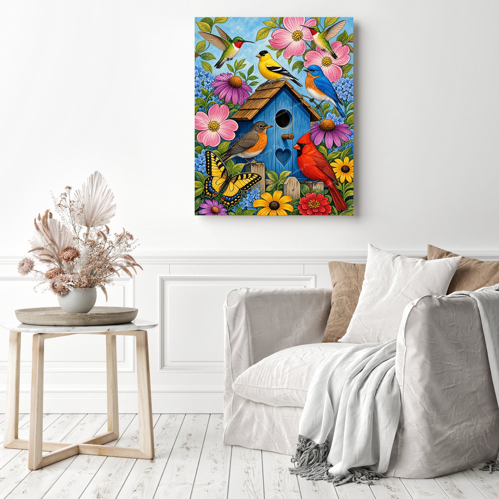 Songbird and Flowers Diamond Painting as Home Decor