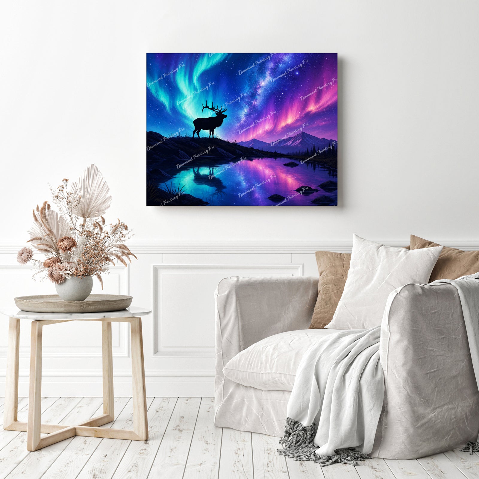 Stag and Aurora Borealis Diamond Painting as Home Decor