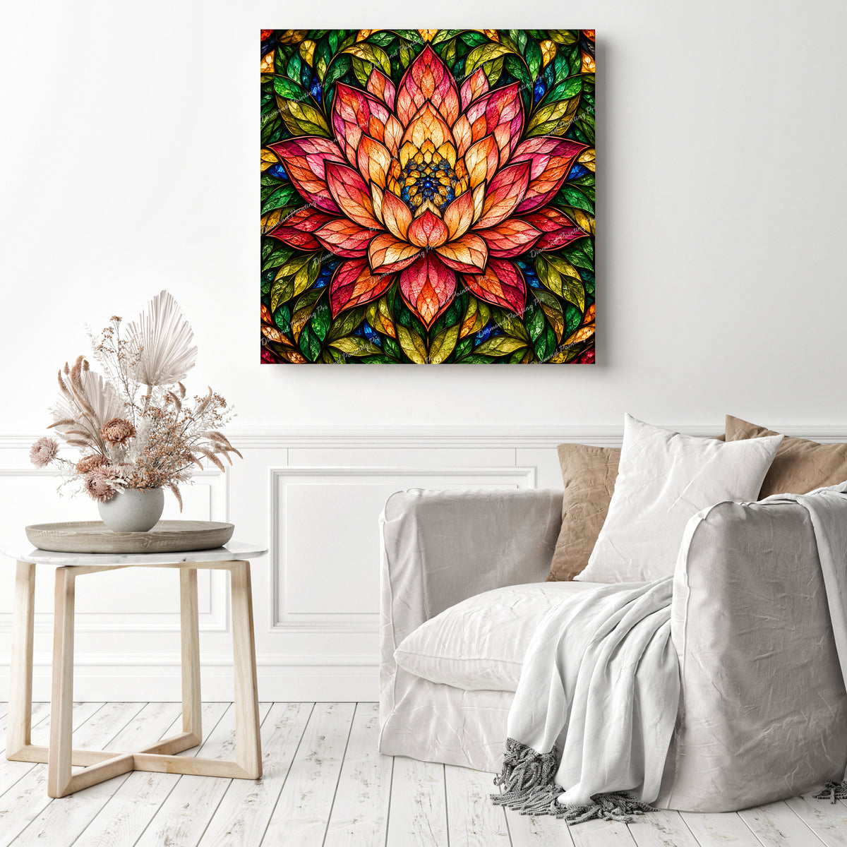 Stained-Glass Lotus Diamond Painting as Home Decor