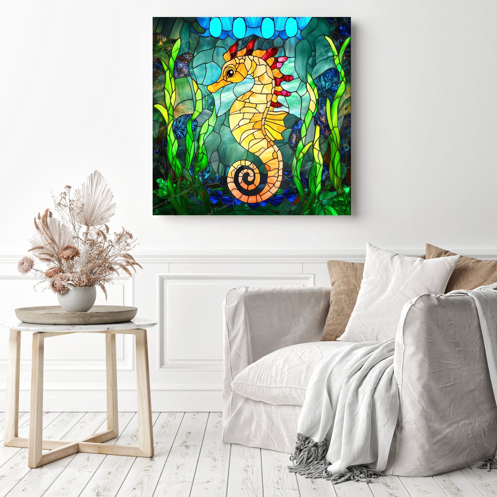 Stained Glass Seahorse | Diamond Painting Displayed as Home Decor