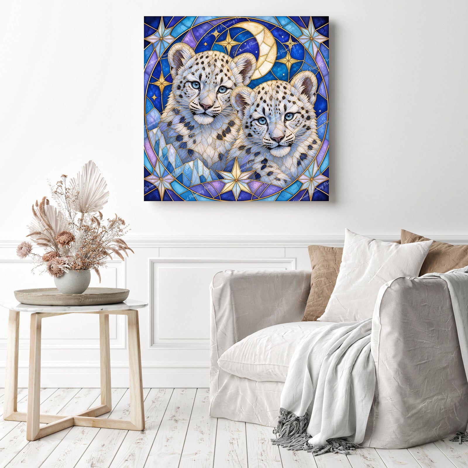 Stained-Glass Snow Leopard Diamond Painting as Home Decor