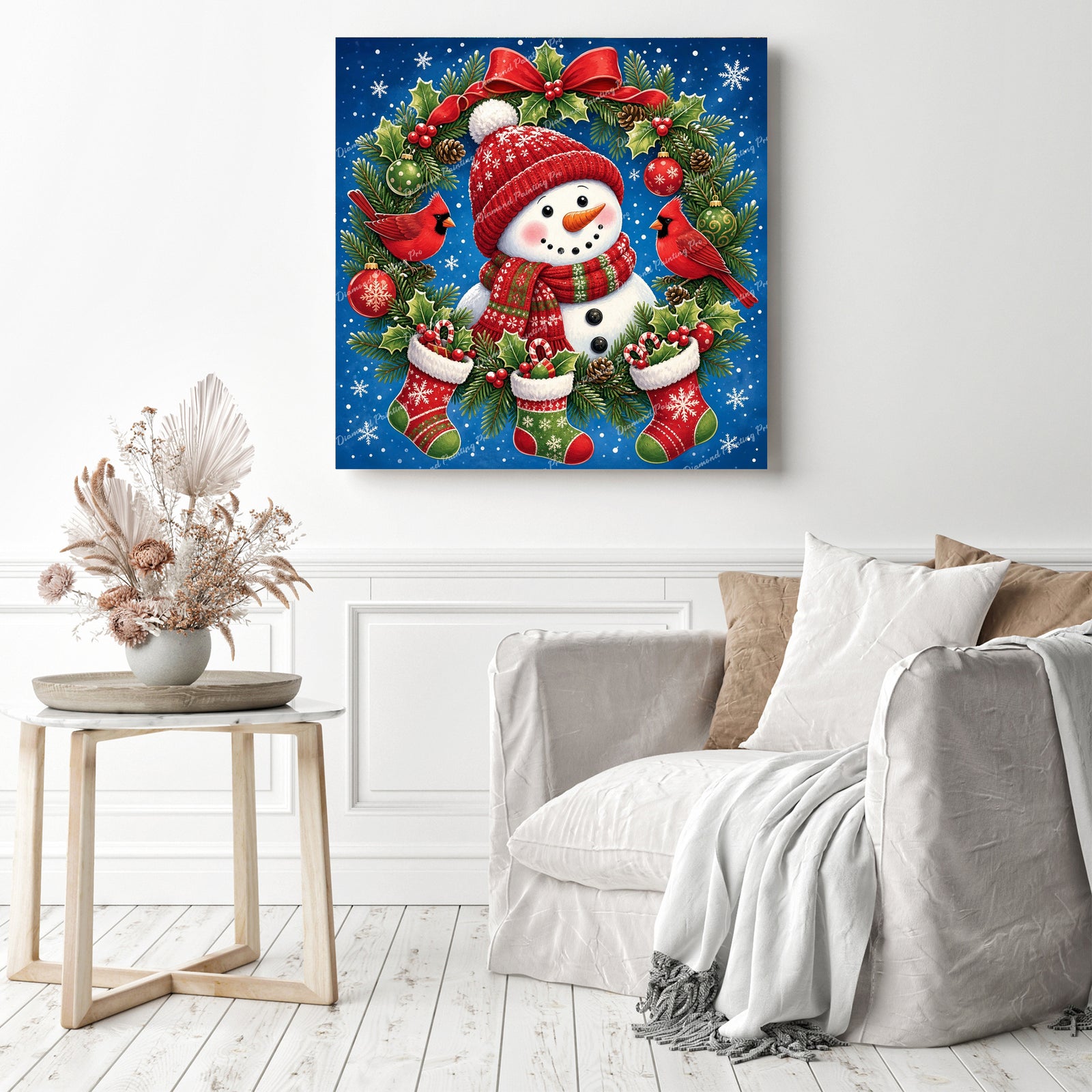 Stocking-Clad Snowman Diamond Painting as Home Decor