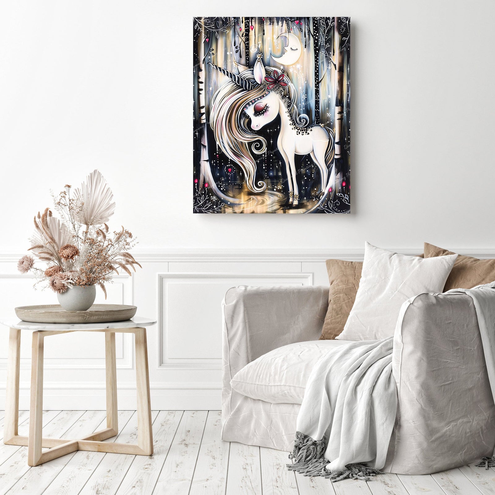 Unicorn's Whimsical Dreamland | Diamond Painting Displayed as Home Decor