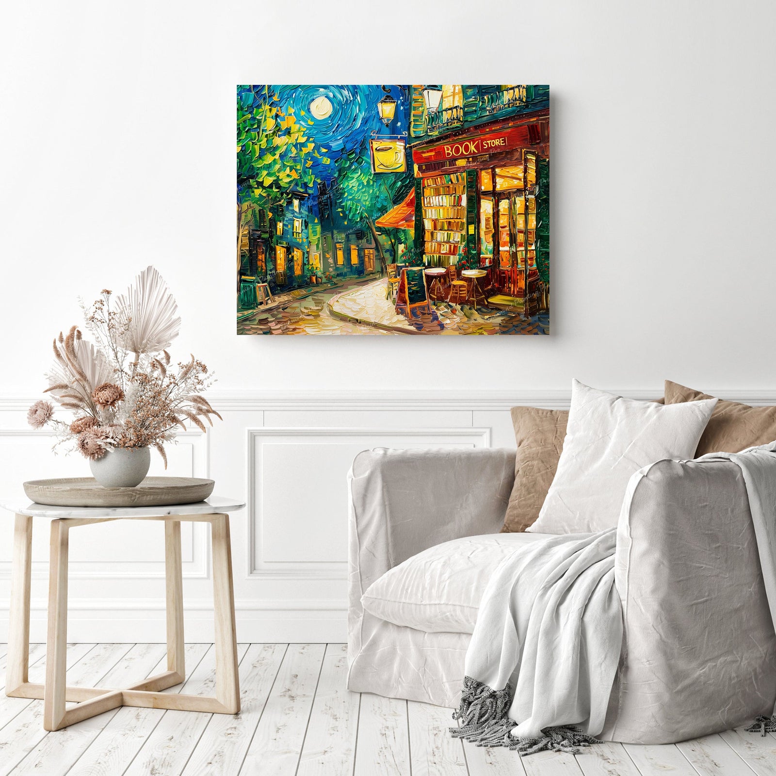 Starry Night Bookstore | Diamond Painting Displayed as Home Decor