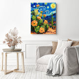 Starry Desert Bloom | Diamond Painting Displayed as Home Decor