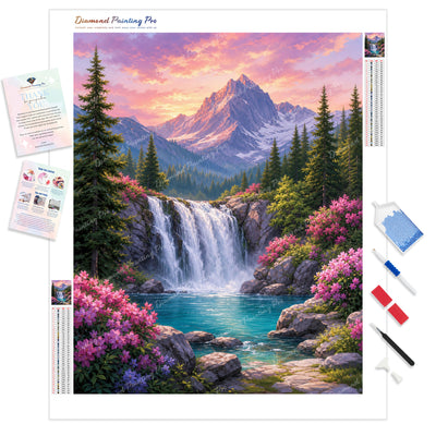 Alpine Floral Falls Diamond Painting Kit - Full Drill / Square or Round Diamonds with AB Drills Option