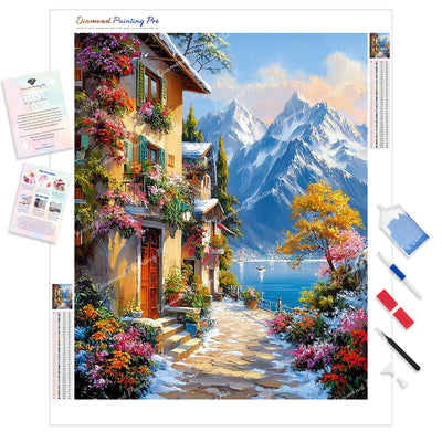 Alpine Path in Bloom Diamond Painting Kit - Full Drill / Square or Round Diamonds with AB Drills Option