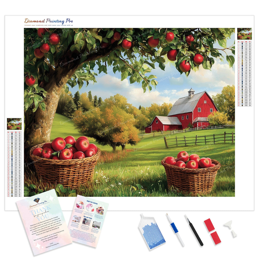 Apple Orchard Harvest Diamond Painting Kit - Full Drill / Square or Round Diamonds with AB Drills Option