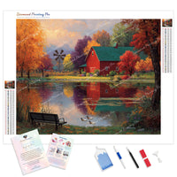 Autumn by the Pond Diamond Painting Kit - Full Drill / Square or Round Diamonds with AB Drills Option