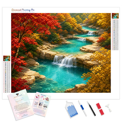 Autumn Forest Stream Diamond Painting Kit - Full Drill / Square or Round Diamonds with AB Drills Option