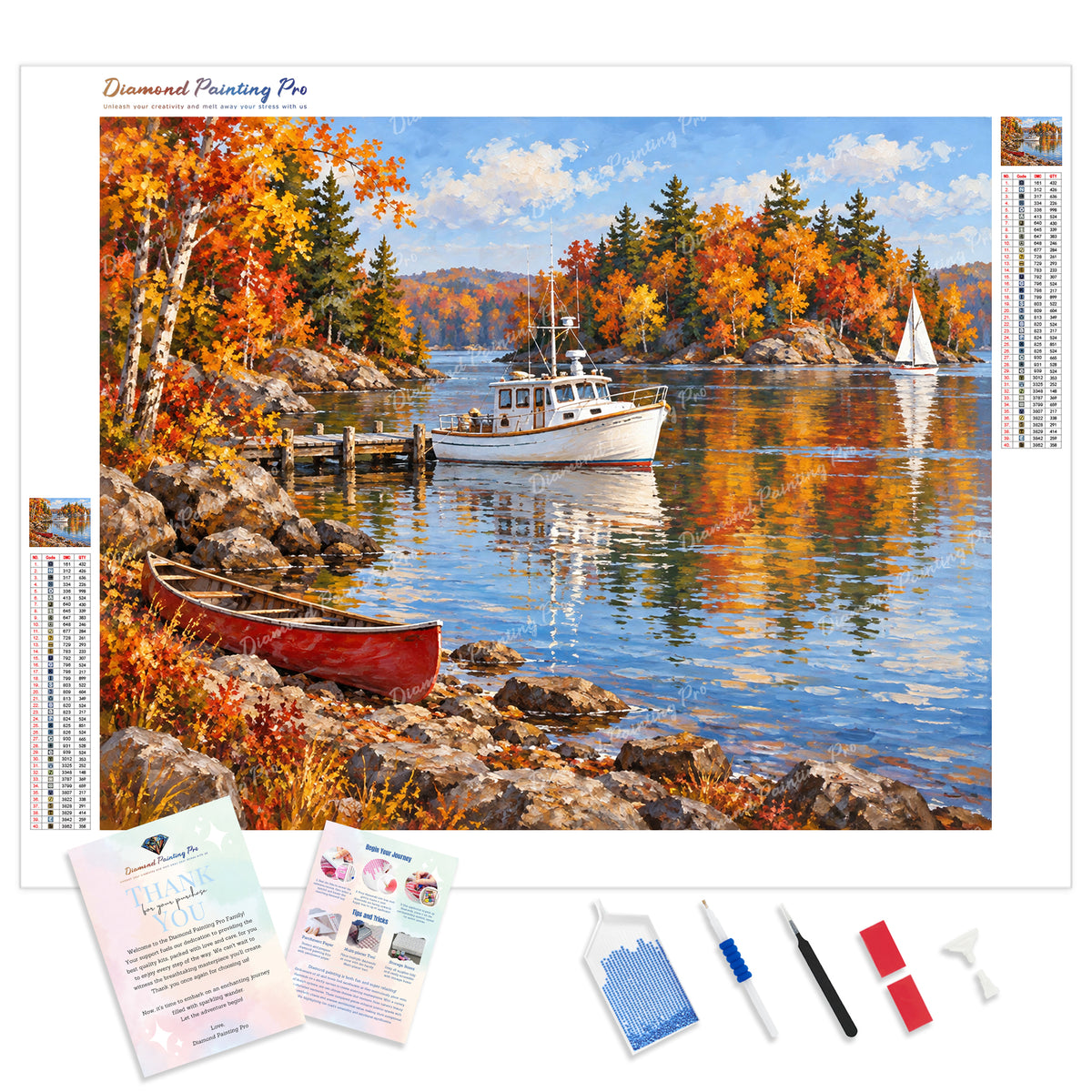 Autumn Lake Shore Diamond Painting Kit - Full Drill / Square or Round Diamonds with AB Drills Option