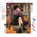 Autumn Porch Spellcaster Diamond Painting Kit - Full Drill / Square or Round Diamonds with AB Drills Option