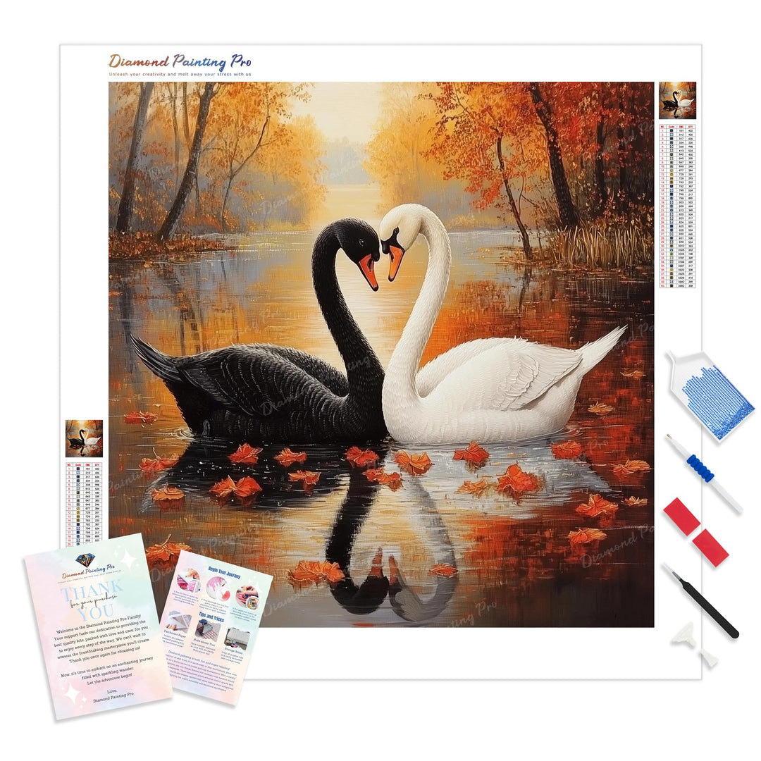 Autumn Swan Love Diamond Painting Kit - Full Drill / Square or Round Diamonds with AB Drills Option