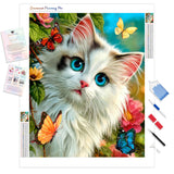 Azure Kitty Gazes Diamond Painting Kit - Full Drill / Square or Round Diamonds with AB Drills Option