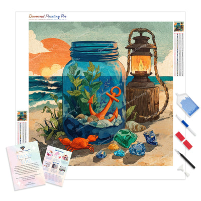 Beach Jar Terrarium Diamond Painting Kit - Full Drill / Square or Round Diamonds with AB Drills Option