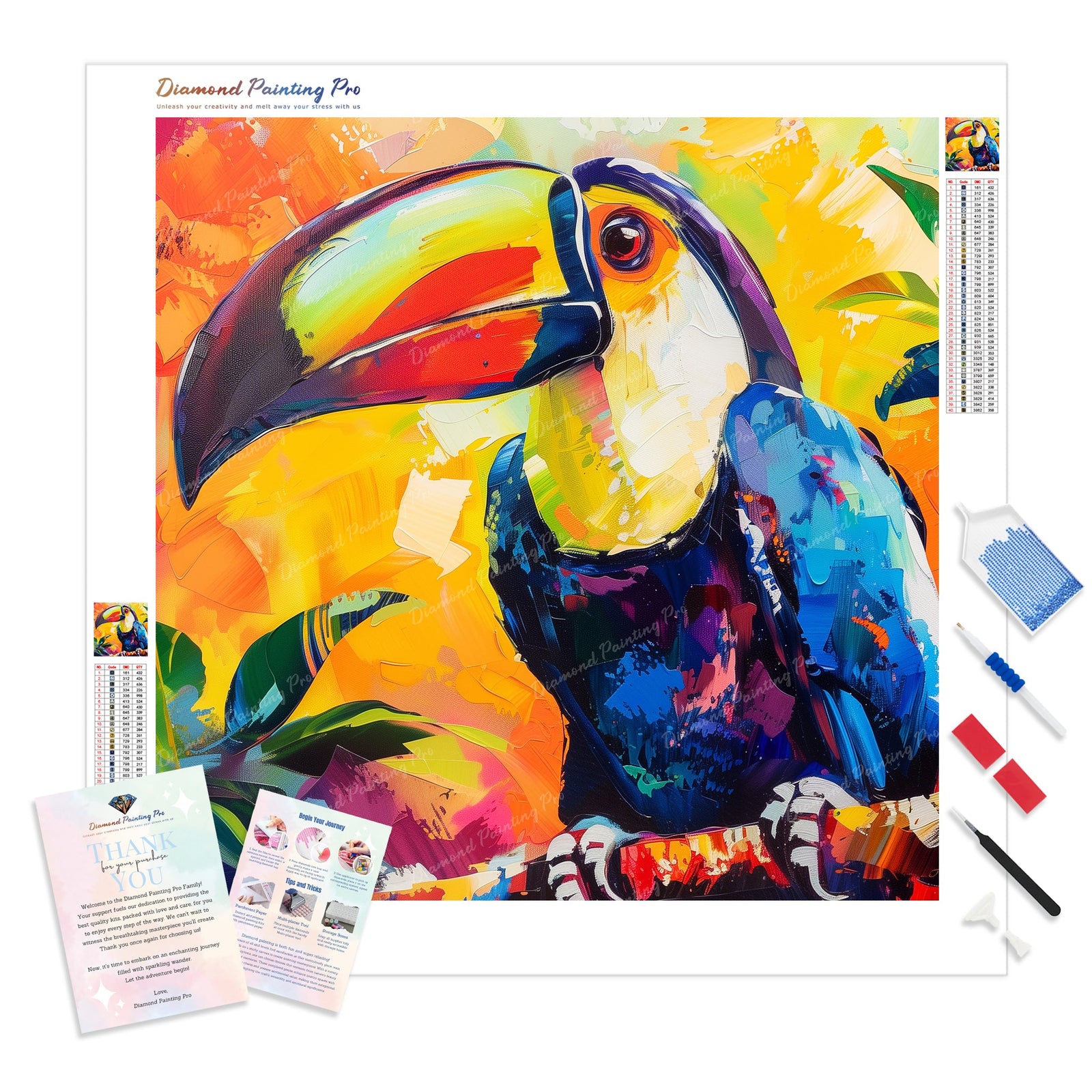 Vibrant Toucan | Diamond Painting Kit - Full Drill - Square or Round Diamonds with AB Drills Option