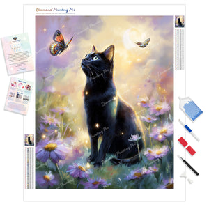 Black Cat and Daisies | Diamond Painting