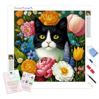 Blossom Kitty Diamond Painting Kit - Full Drill / Square or Round Diamonds with AB Drills Option