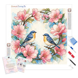Bluebird and Floral Wreath Diamond Painting Kit - Full Drill / Square or Round Diamonds with AB Drills Option