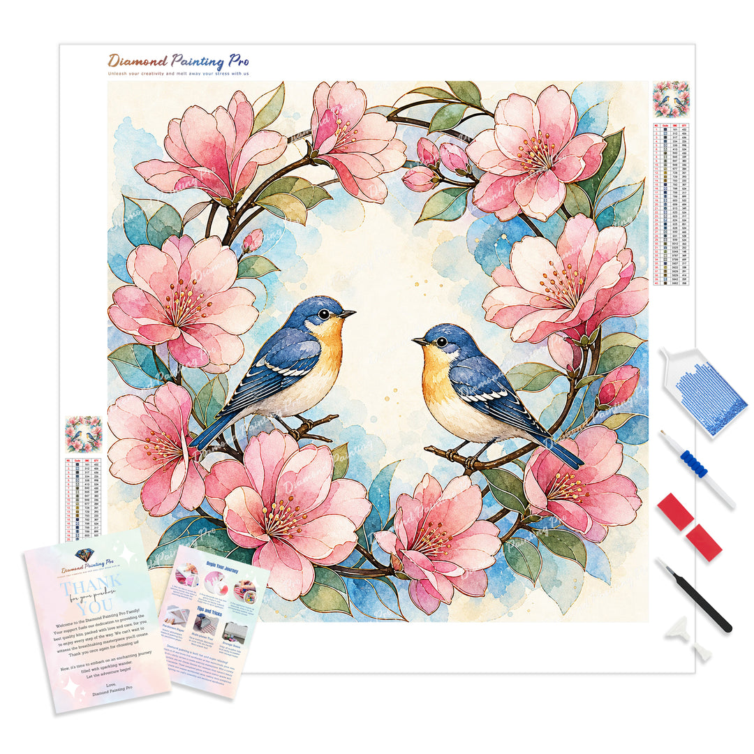Bluebird and Floral Wreath Diamond Painting Kit - Full Drill / Square or Round Diamonds with AB Drills Option