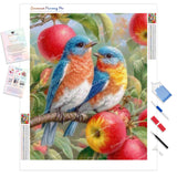 Bluebirds and Apple Tree Diamond Painting Kit - Full Drill / Square or Round Diamonds with AB Drills Option